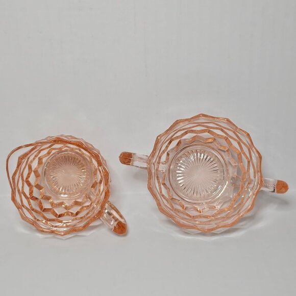 Pink Depression Jeanette Glass Diamond Pattern Sugar and Creamer Set - Picture 4 of 12